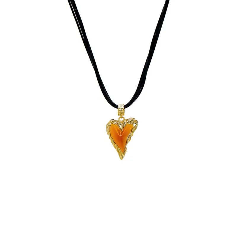 Amber Heart Curved Rope Necklace made by Adina Eden's