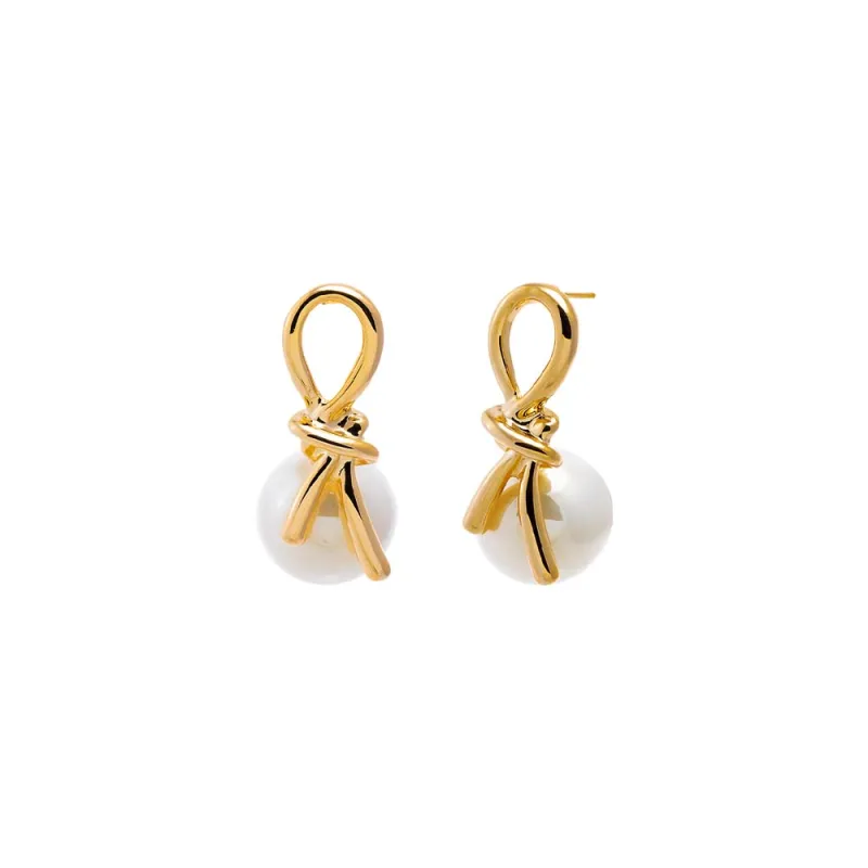 Bow Pearl Stud Earrings sold by Adina Eden's
