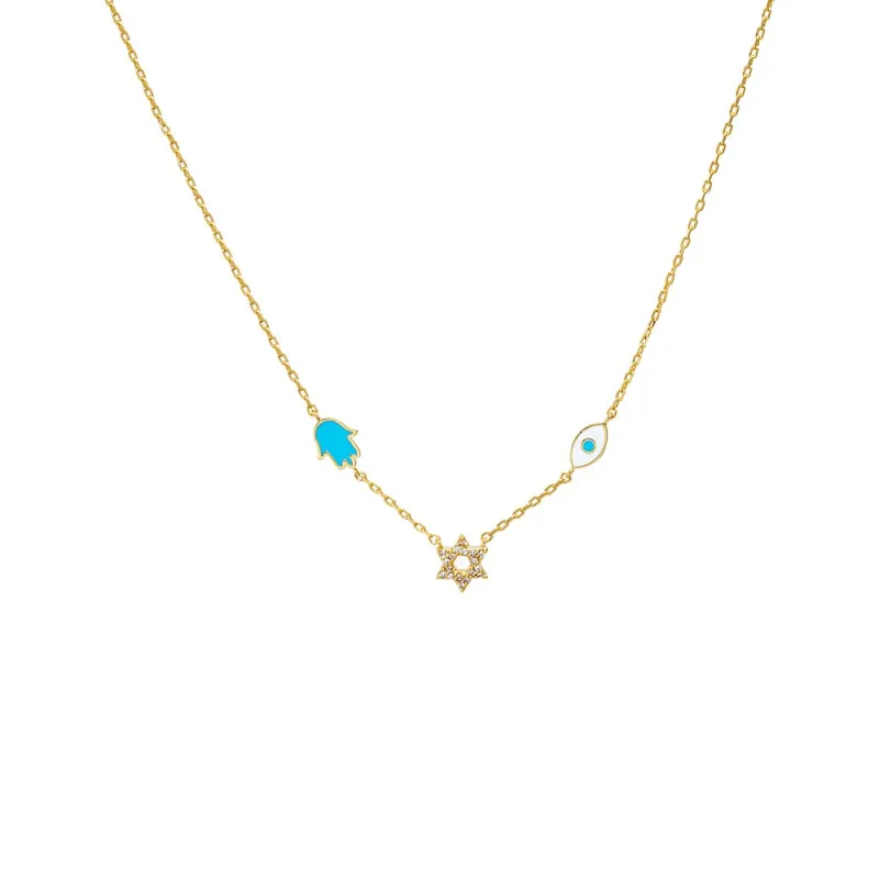 Turquoise Jewish Charms Necklace sold by Adina Eden's