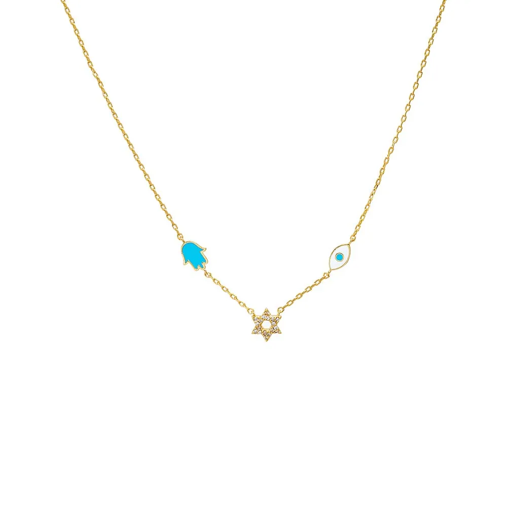 Turquoise Jewish Charms Necklace sold by Adina Eden's