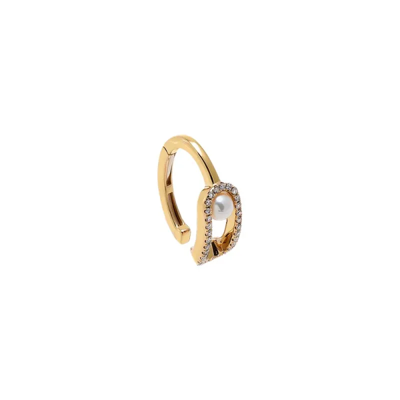 Diamond Pearl Link Ear Cuff Earring 14K sold by Adina Eden's