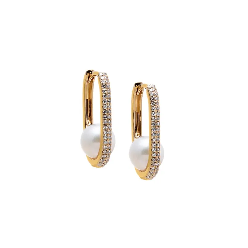 Diamond Pearl Oval Earring 14K sold by Adina Eden's