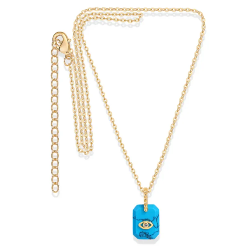 Turquoise Evil Eye Dog Tag Necklace sold by Adina Eden's