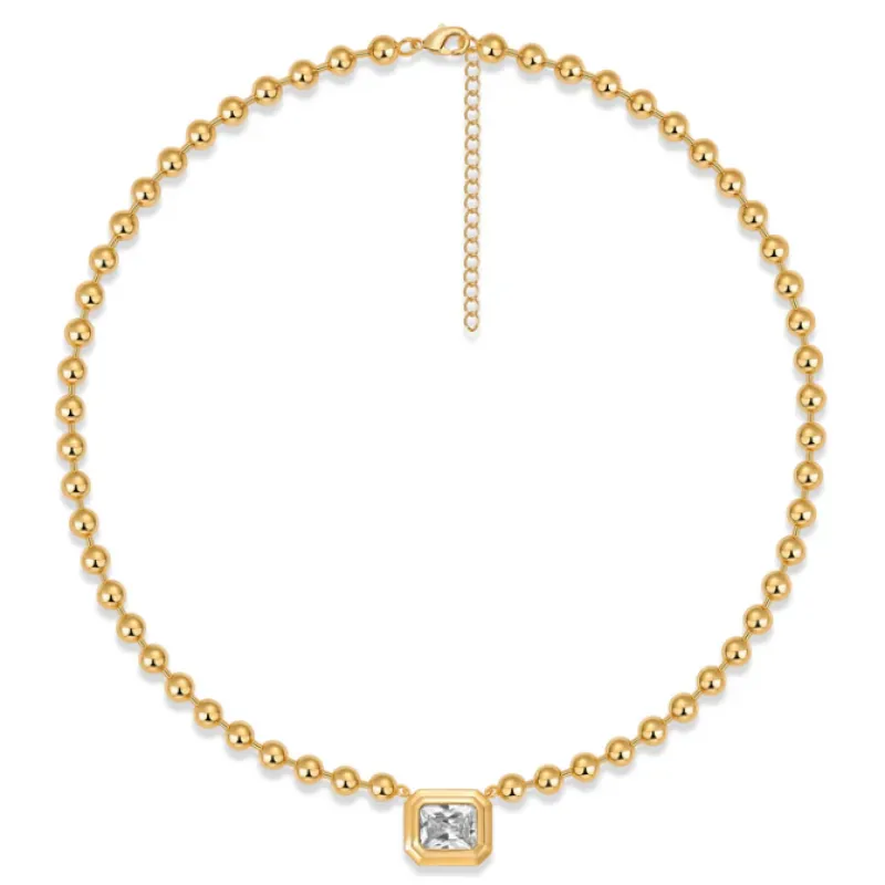 Beaded Square CZ Pendant Necklace sold by Adina Eden's