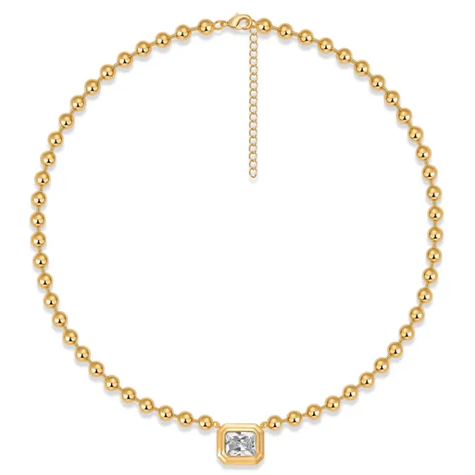 Beaded Square CZ Pendant Necklace sold by Adina Eden's