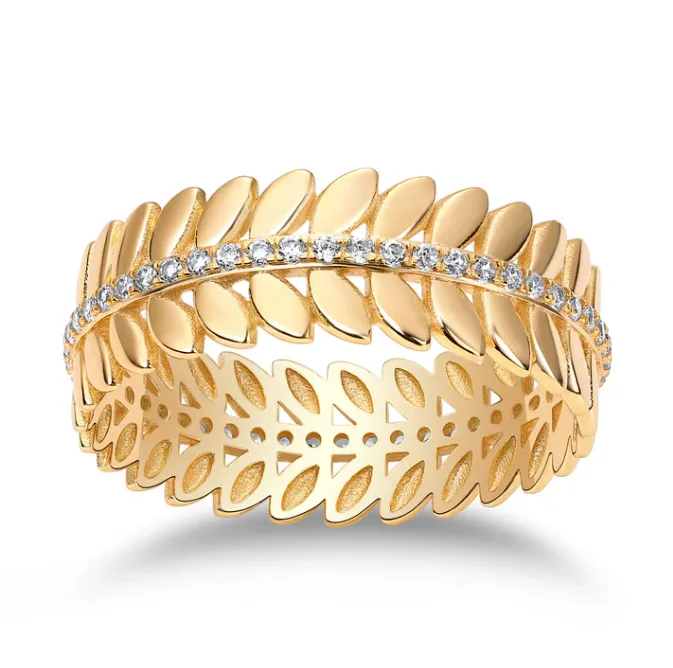 CZ Golden Leaf Crown Ring sold by Adina Eden's