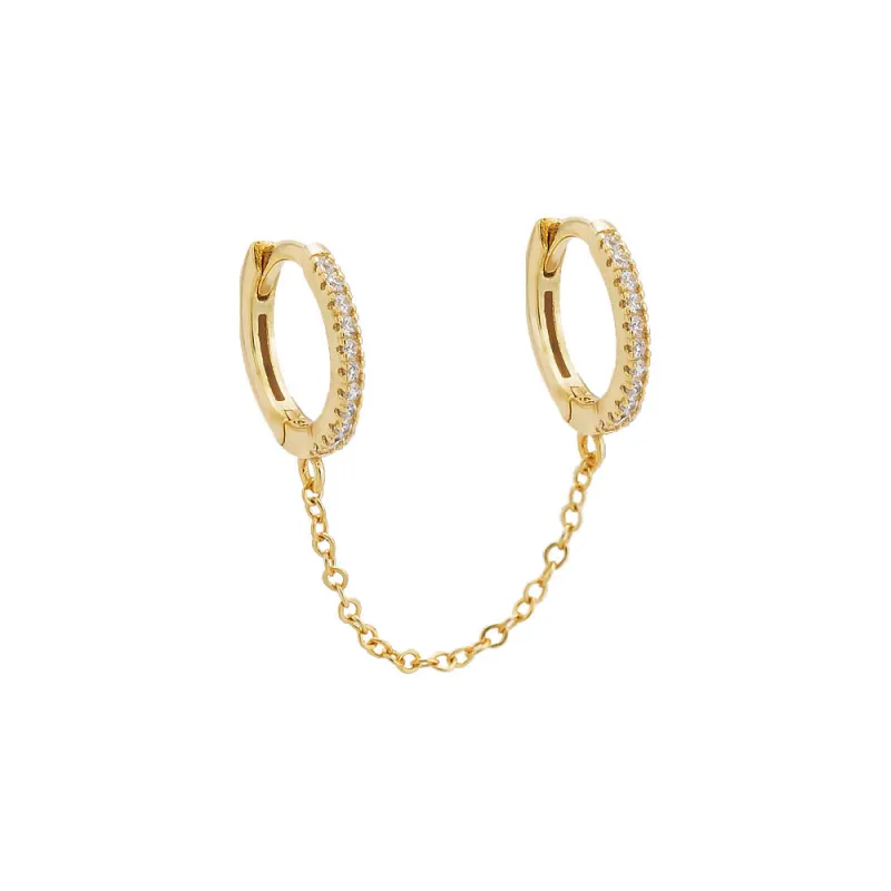 Double Huggie Chain CZ Earring sold by Adina Eden's