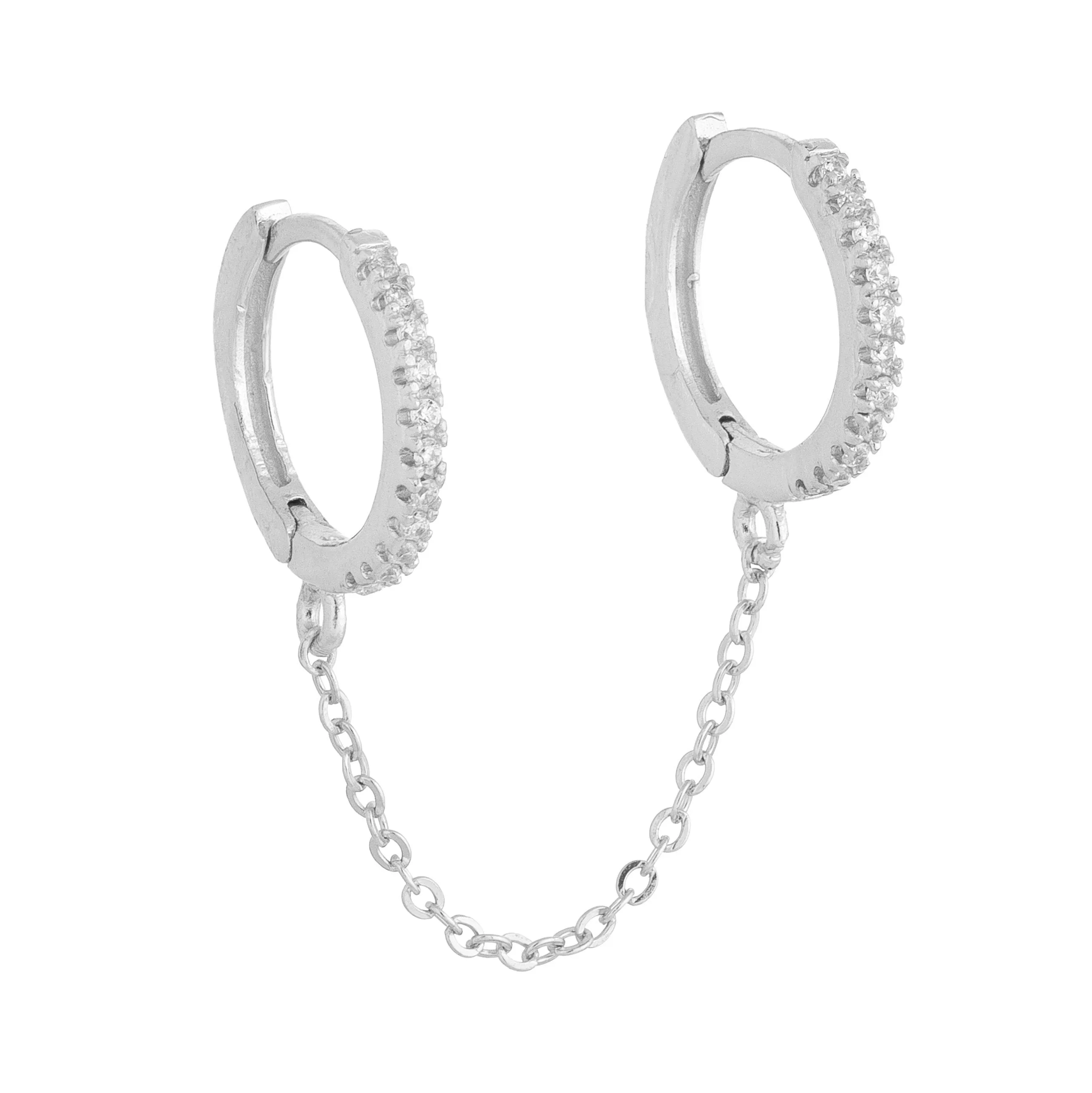 Double Huggie Chain CZ Earring sold by Adina Eden's product image thumbnail 2