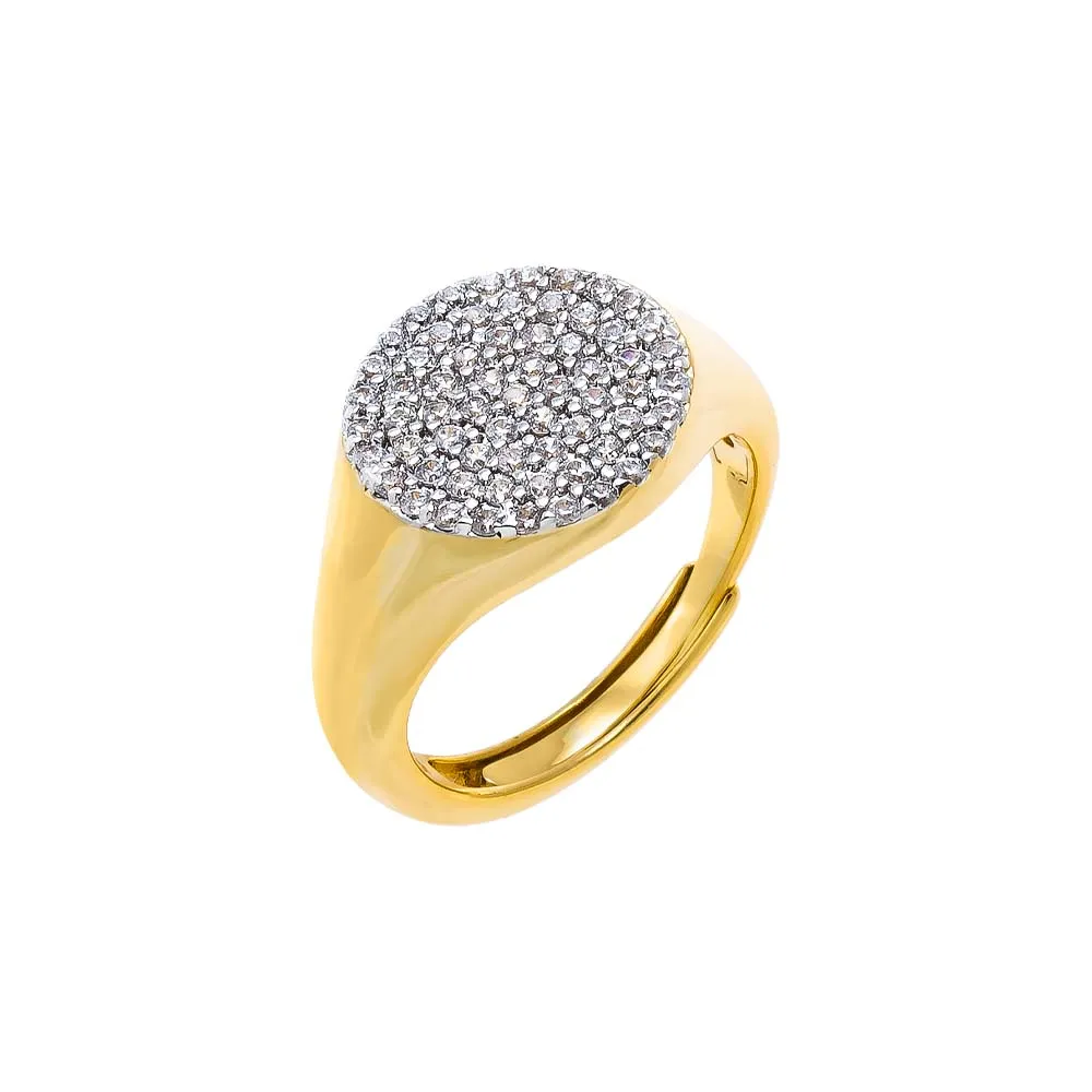 Pave Round Disc Signet Pinky Ring sold by Adina Eden's