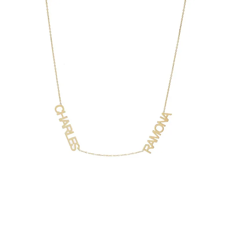 Solid Double Nameplate Necklace 14K sold by Adina Eden's
