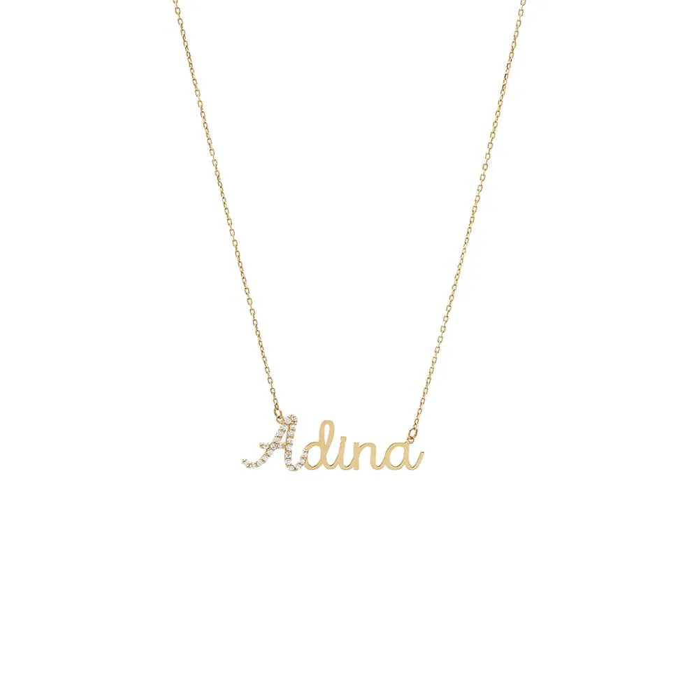 Diamond Accented Script Nameplate Necklace 14K sold by Adina Eden's