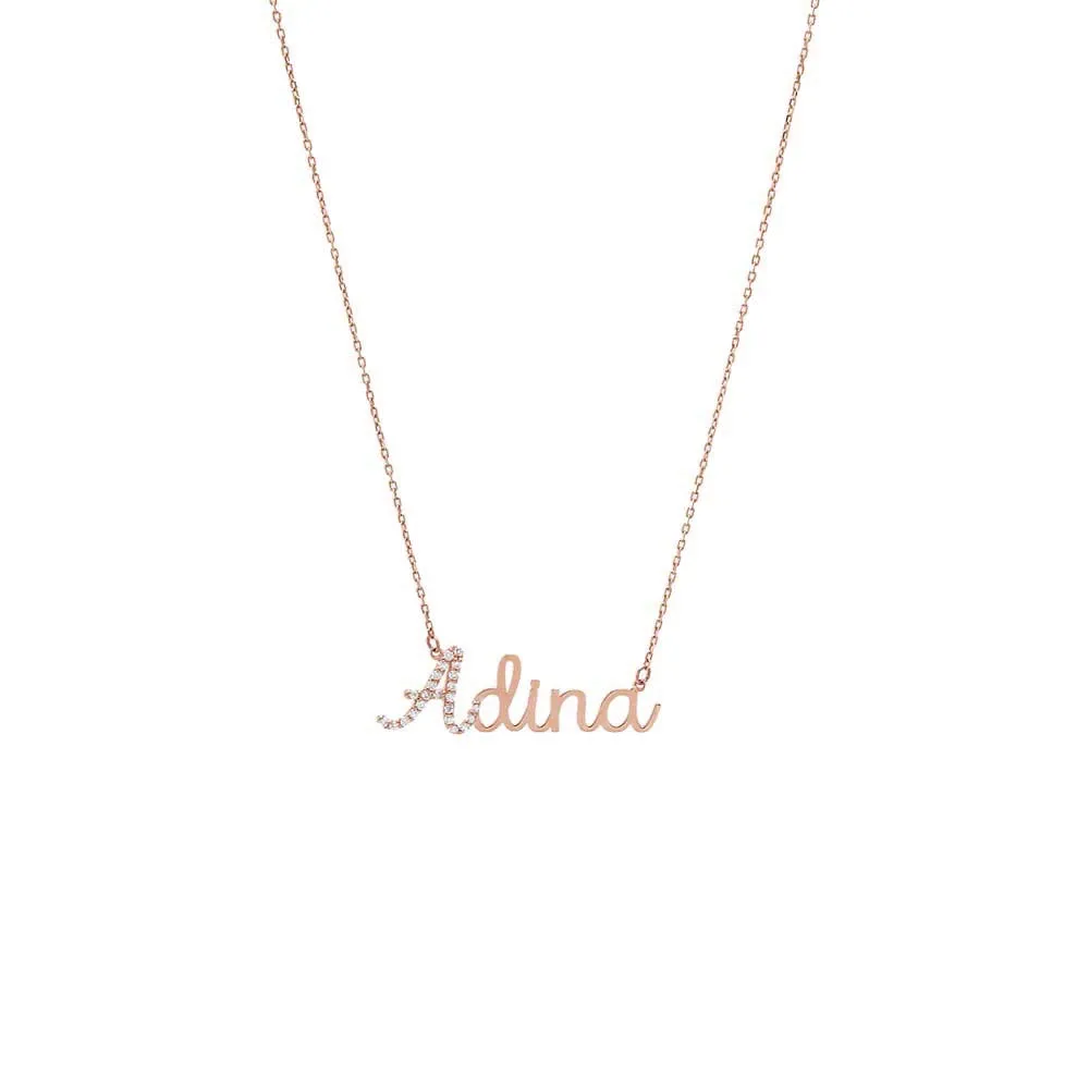 Diamond Accented Script Nameplate Necklace 14K sold by Adina Eden's product image thumbnail 2