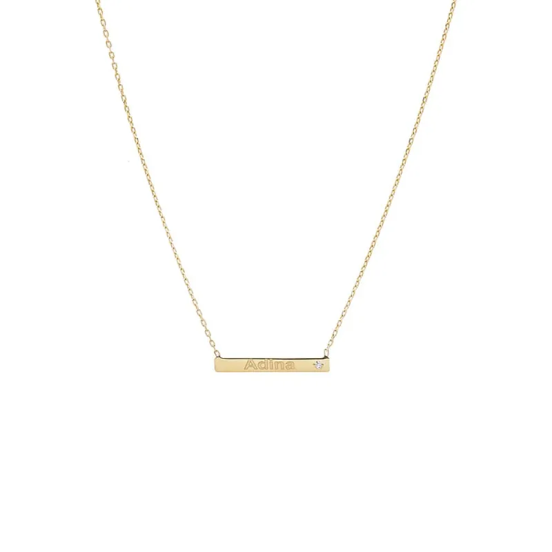 Engraved Name Bezel Diamond Bar Necklace 14K sold by Adina Eden's