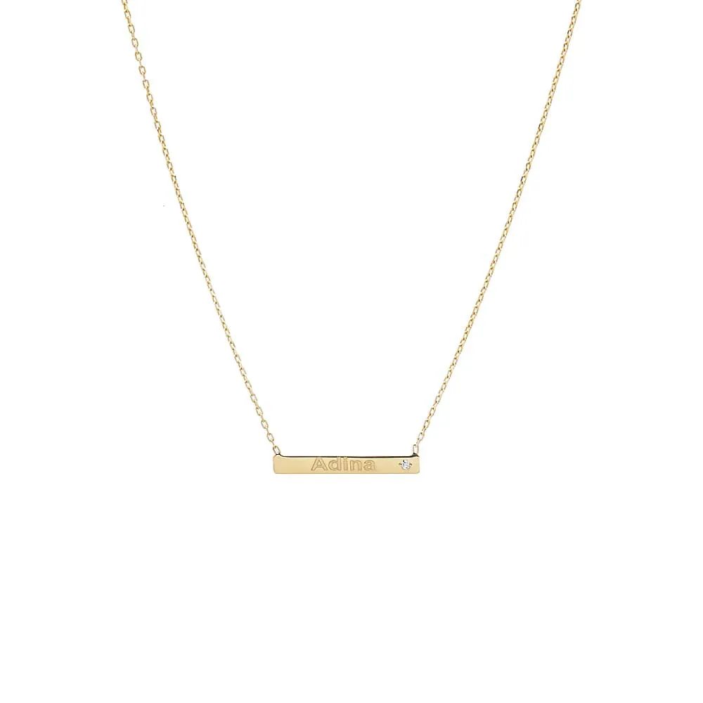 Engraved Name Bezel Diamond Bar Necklace 14K sold by Adina Eden's