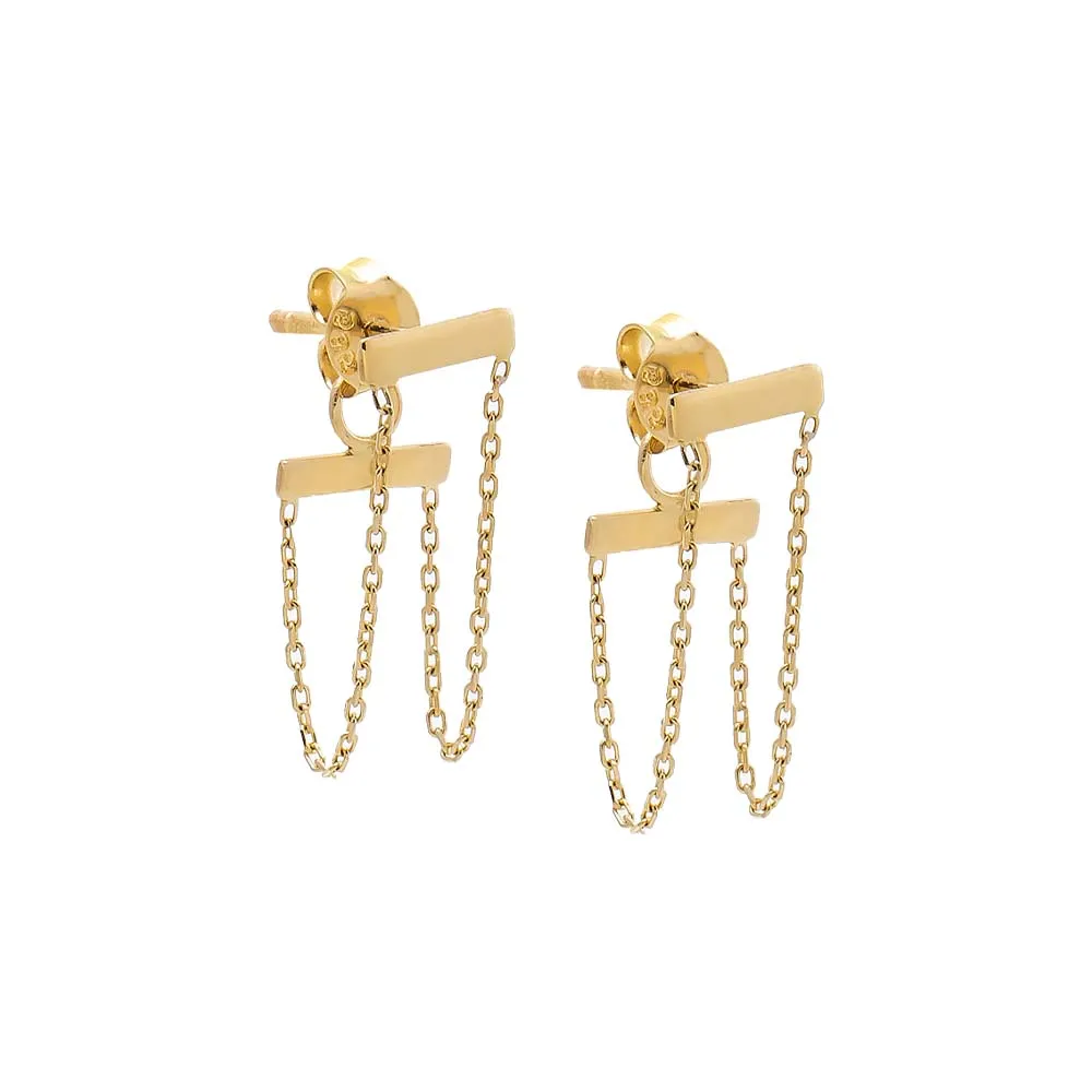 Double Bar Chain Stud Earring 14K sold by Adina Eden's