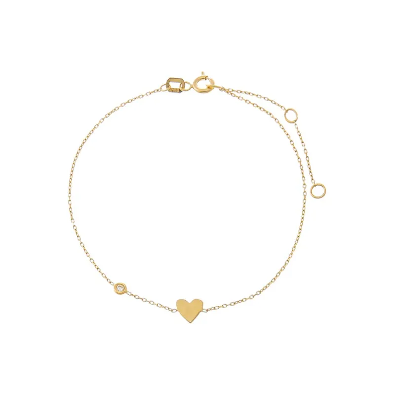 Diamond Side Bezel Heart Charm Bracelet 14K sold by Adina Eden's