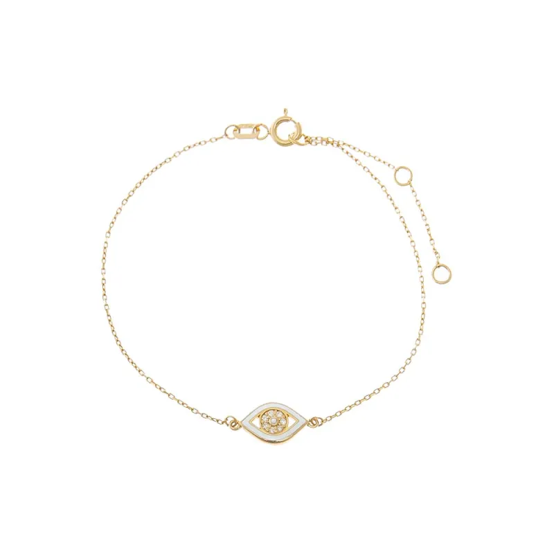 Diamond & Enamel Evil Eye Charm Bracelet 14K sold by Adina Eden's