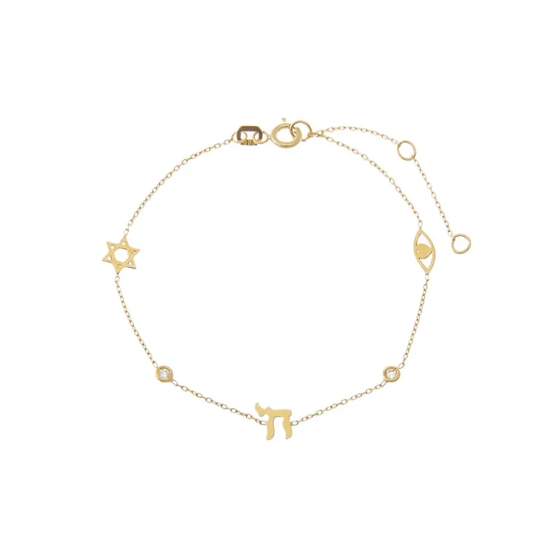Diamond Jewish Symbol Charm Bracelet 14K sold by Adina Eden's