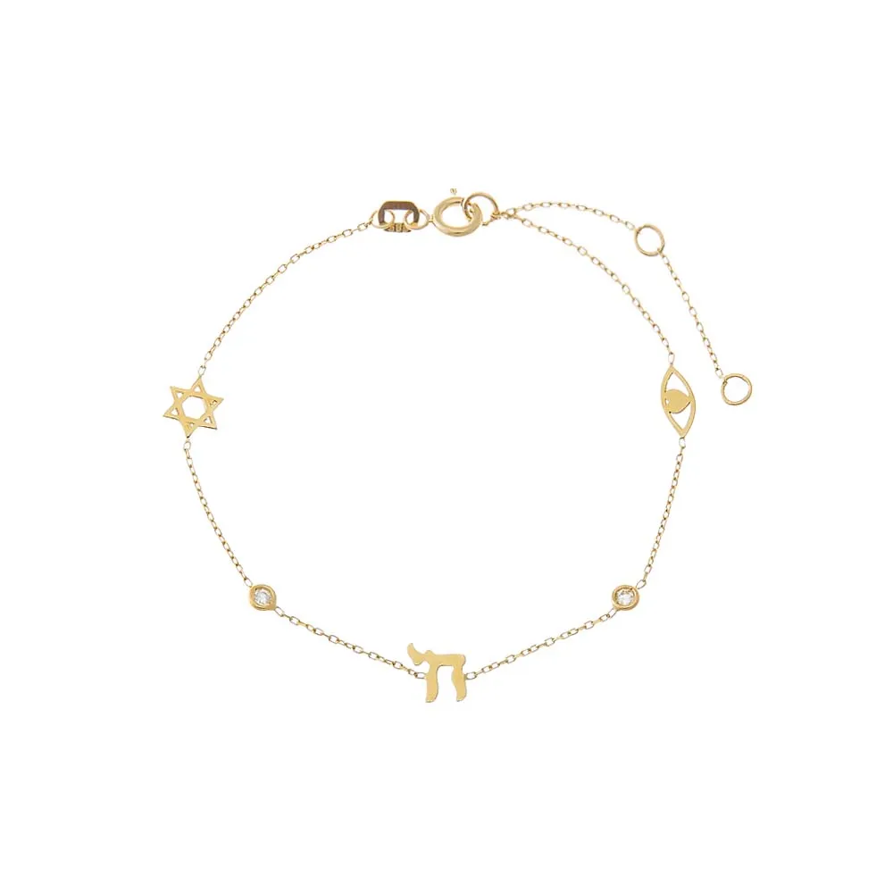 Diamond Jewish Symbol Charm Bracelet 14K sold by Adina Eden's