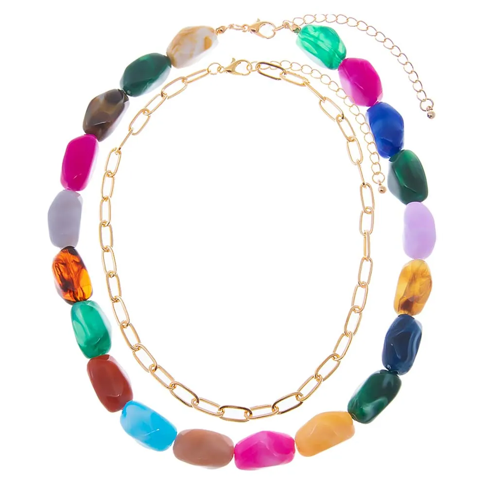Gold Chain & Multicolor Bead Necklace sold by Adina Eden's product image thumbnail 2