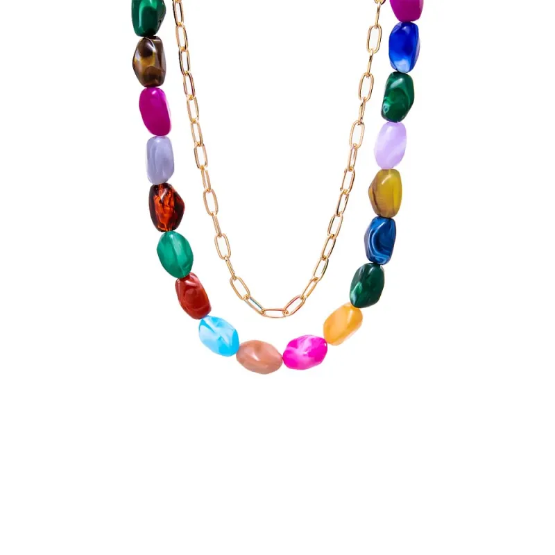 Gold Chain & Multicolor Bead Necklace made by Adina Eden's