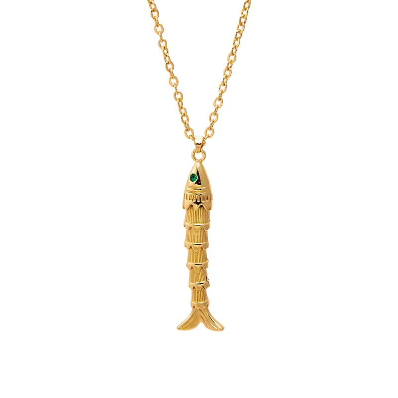 Emerald Eye Fishbone Necklace sold by Adina Eden's