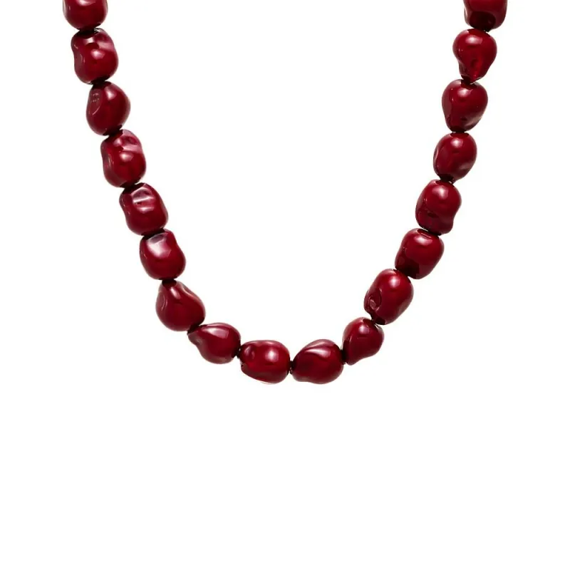 Chunky Burgundy Beaded Necklace sold by Adina Eden's