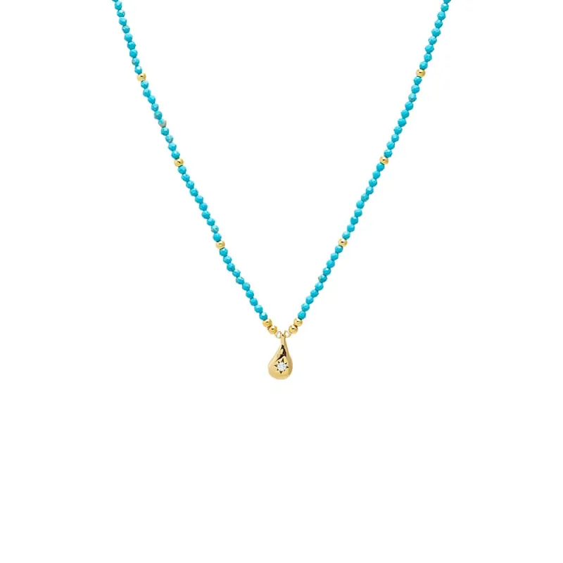 Turquoise Beaded Teardrop Pendant Necklace sold by Adina Eden's