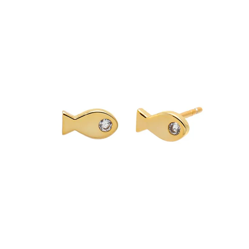 Mini CZ Fish Stud Earring sold by Adina Eden's