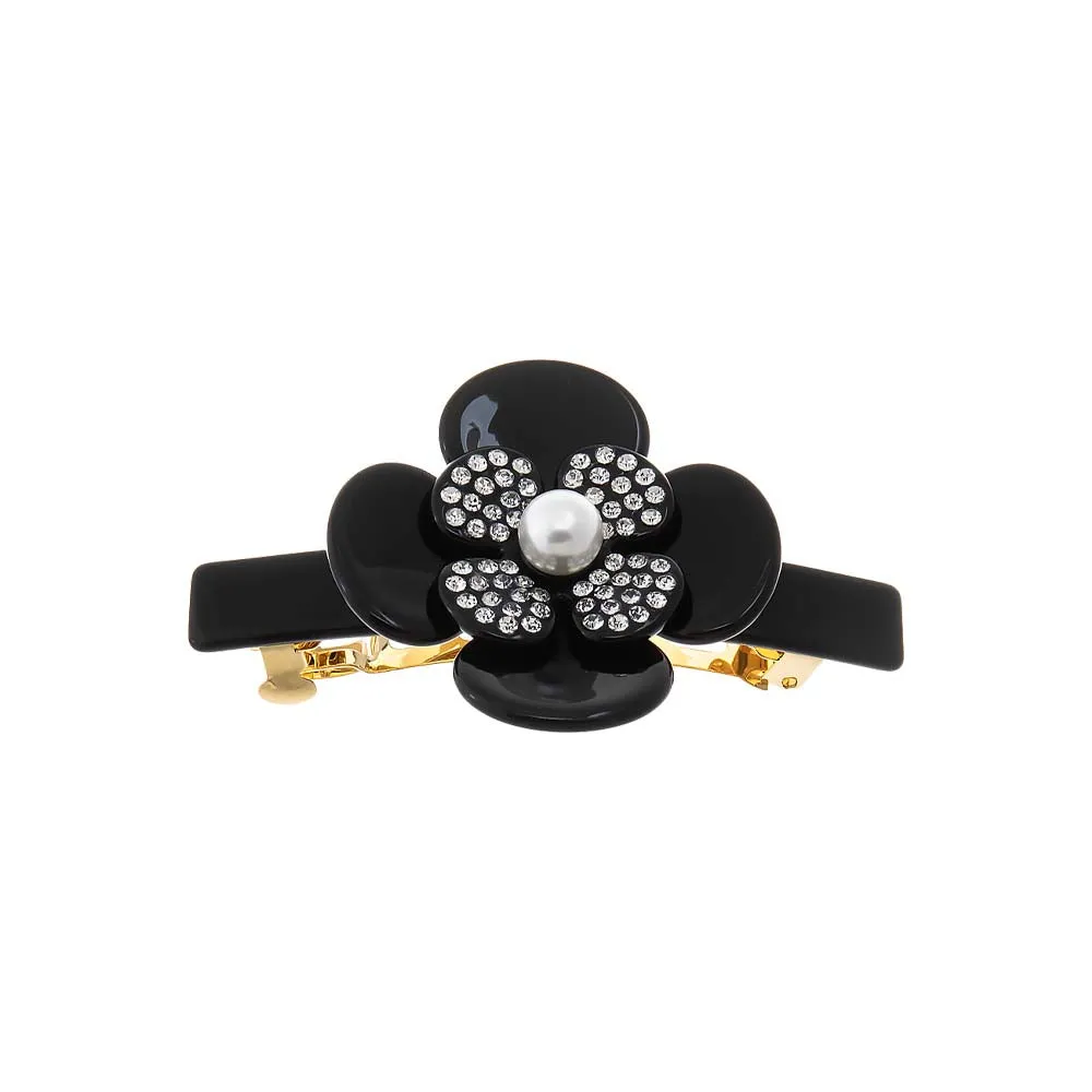 Pearl Flower W/ Rhinestone Black Hair Barrette sold by Adina Eden's