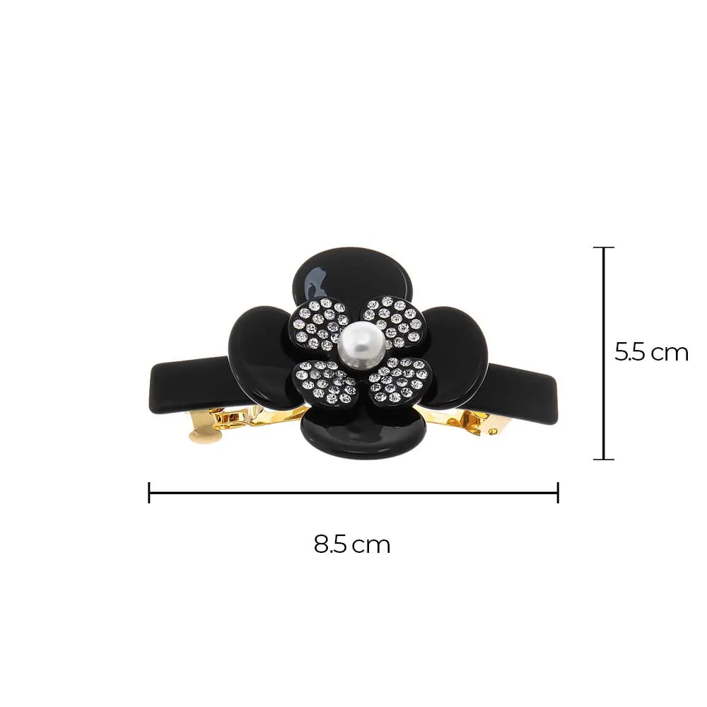 Pearl Flower W/ Rhinestone Black Hair Barrette sold by Adina Eden's product image thumbnail 2