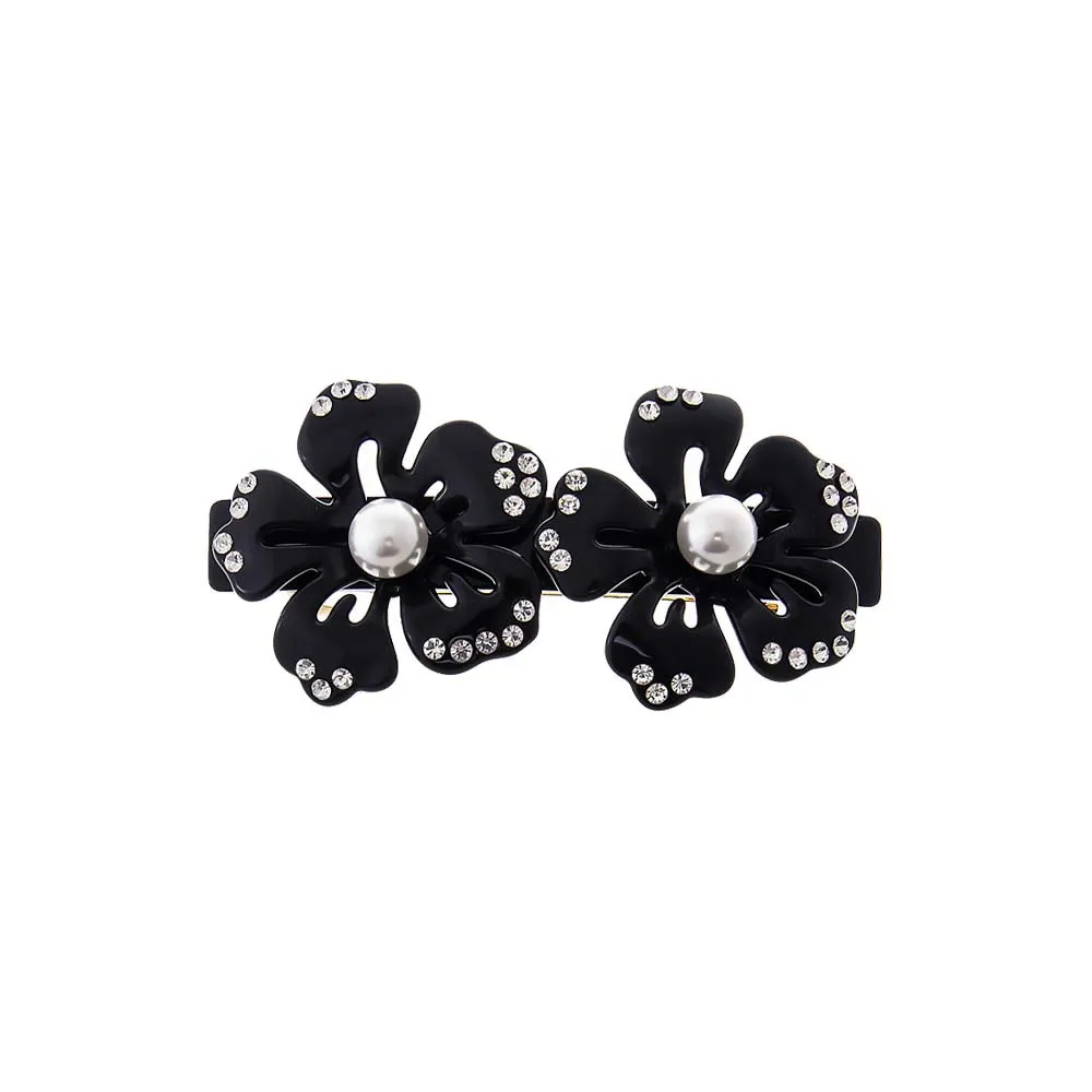 Black Double Cutout Flower Hair Barrette sold by Adina Eden's
