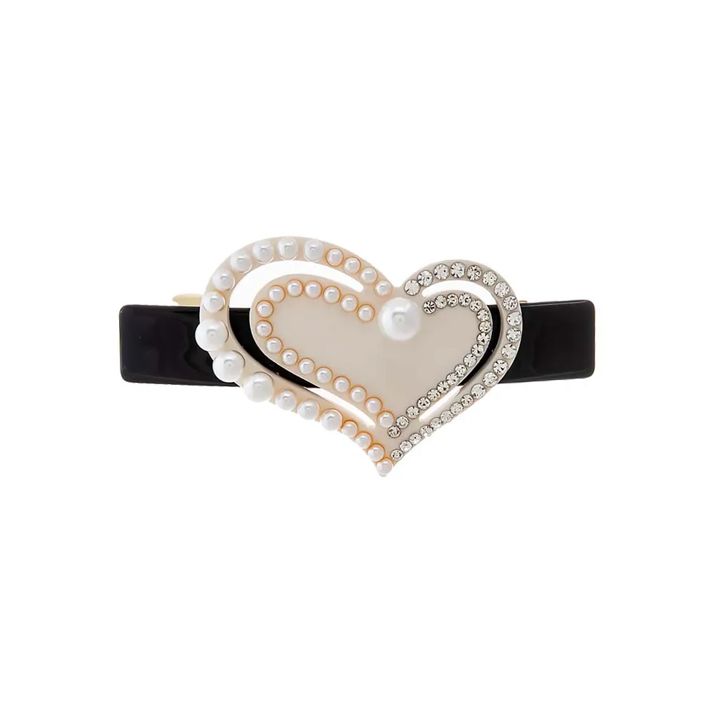 Pearl & Rhinestone Cutout Heart Barrette sold by Adina Eden's