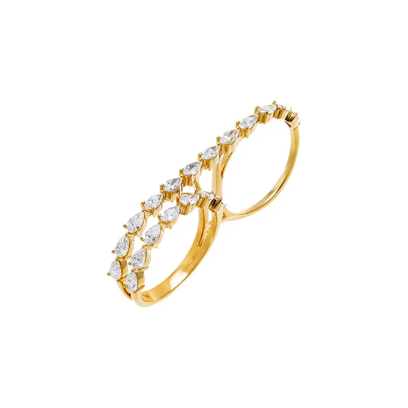 Lab Grown Diamond Multi Pear Double Finger Ring 14K sold by Adina Eden's