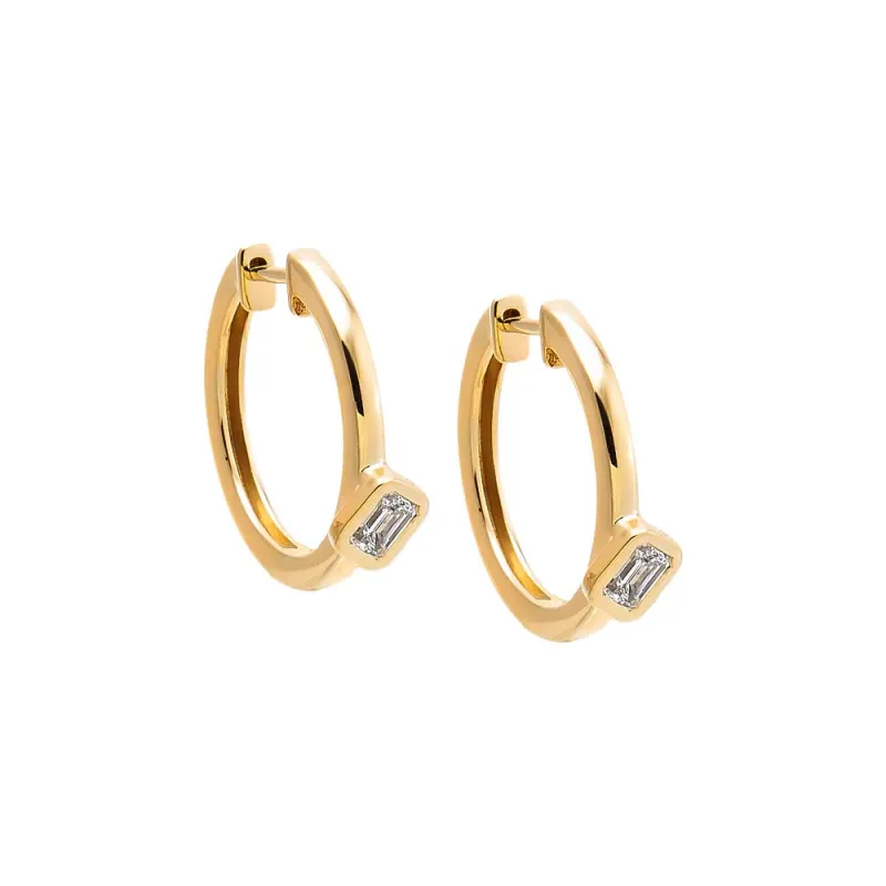 Lab Grown Diamond Emerald Sideway Accented Huggie Earring 14K sold by Adina Eden's