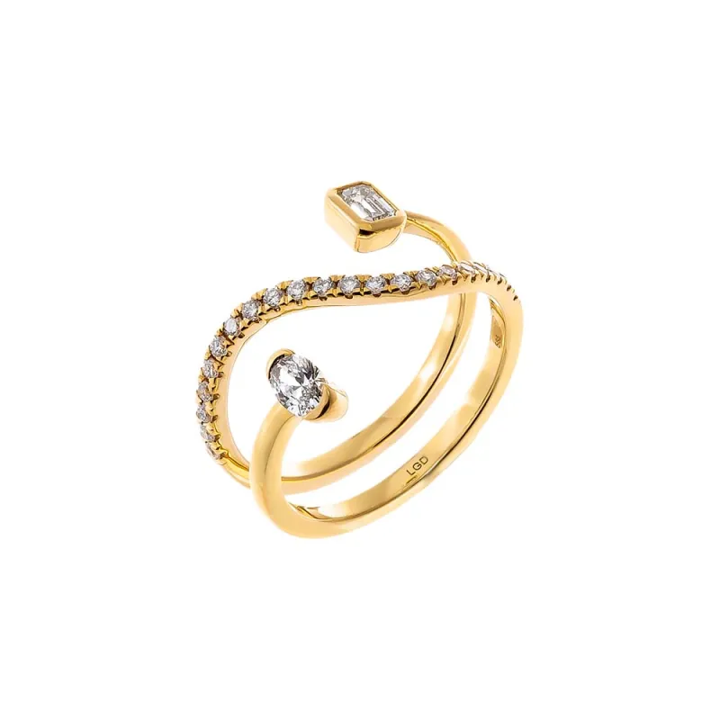 Lab Grown Diamond Oval X Emerald Bezel Statement Ring 14K sold by Adina Eden's