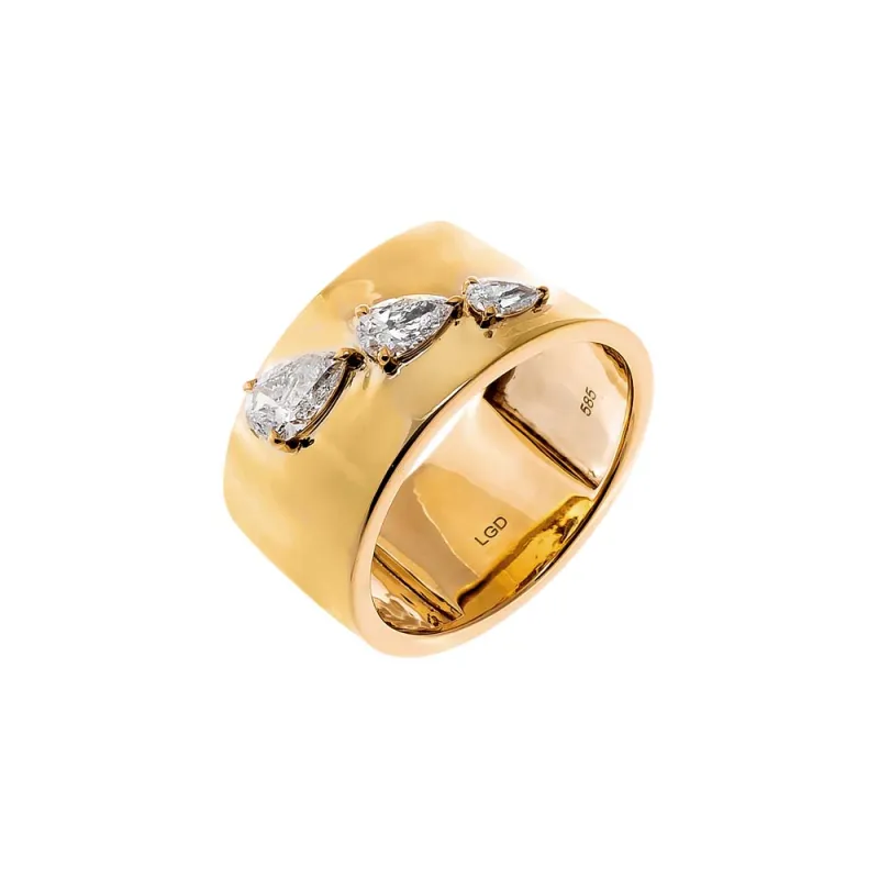 Lab Grown Diamond Graduated Triple Pear Wide Band Ring 14K sold by Adina Eden's