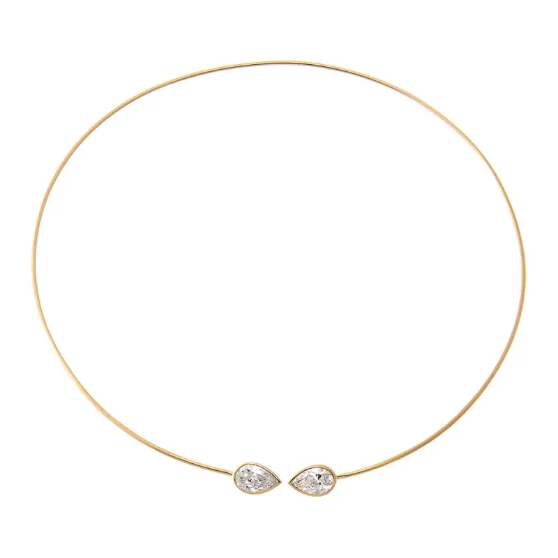 Lab Grown Diamond Double Bezel Pear Collar Choker Necklace 14K sold by Adina Eden's