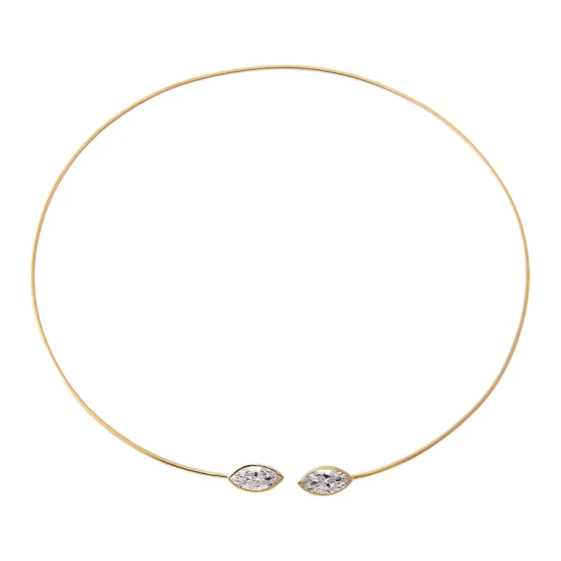 Lab Grown Diamond Double Bezel Marquise Collar Choker Necklace 14K sold by Adina Eden's