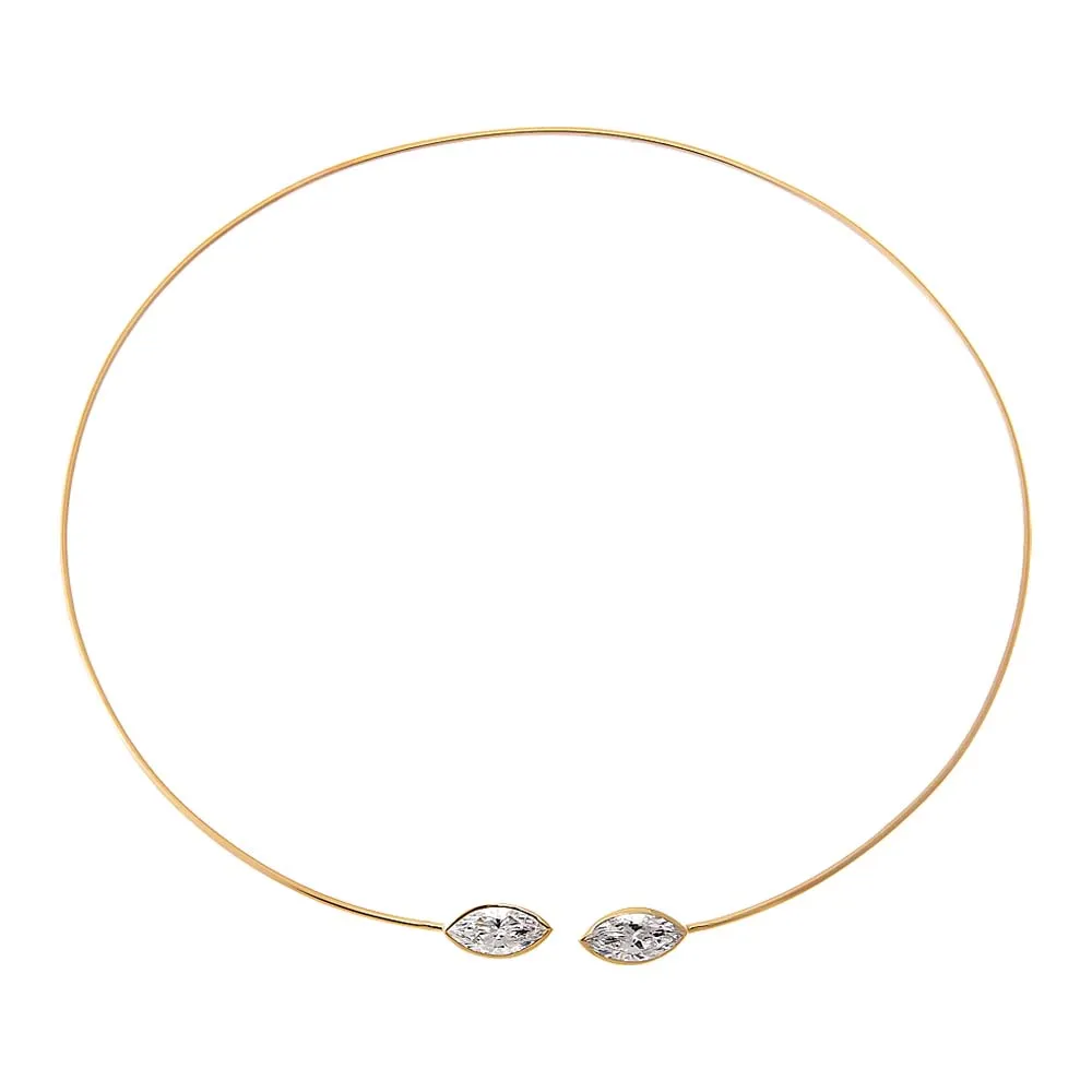 Lab Grown Diamond Double Bezel Marquise Collar Choker Necklace 14K sold by Adina Eden's