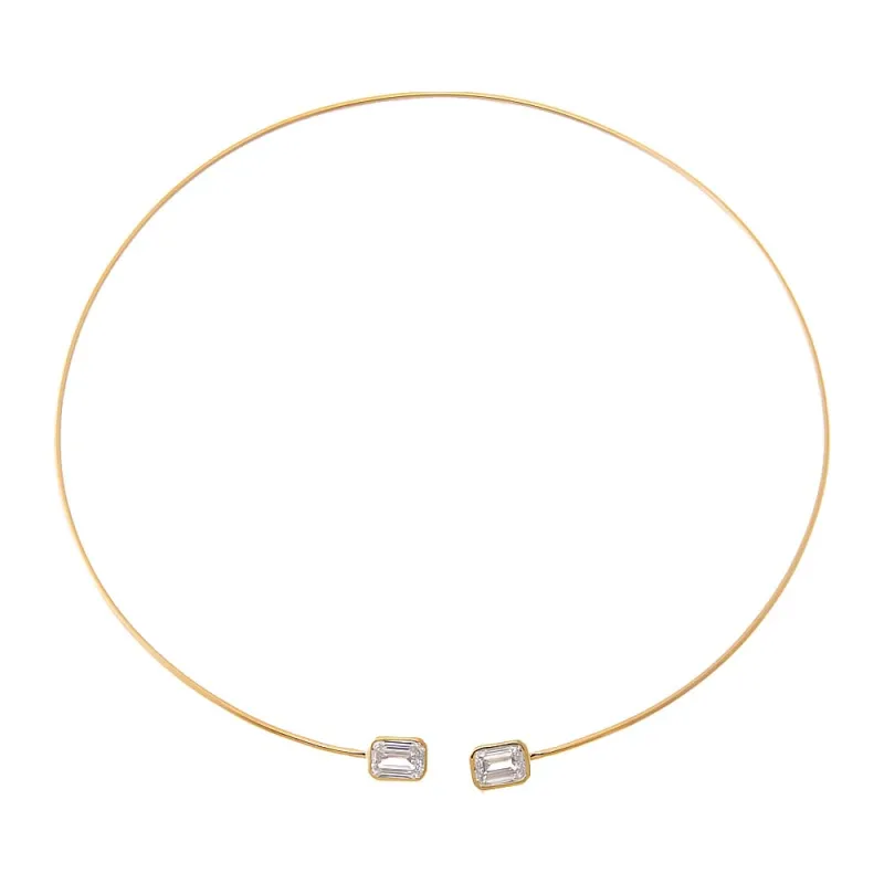 Lab Grown Diamond Double Bezel Emerald Collar Choker Necklace 14K sold by Adina Eden's