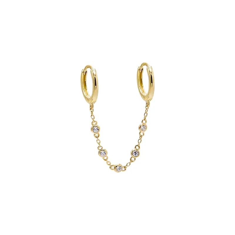 Bezel Chain Double Huggie Earring sold by Adina Eden's