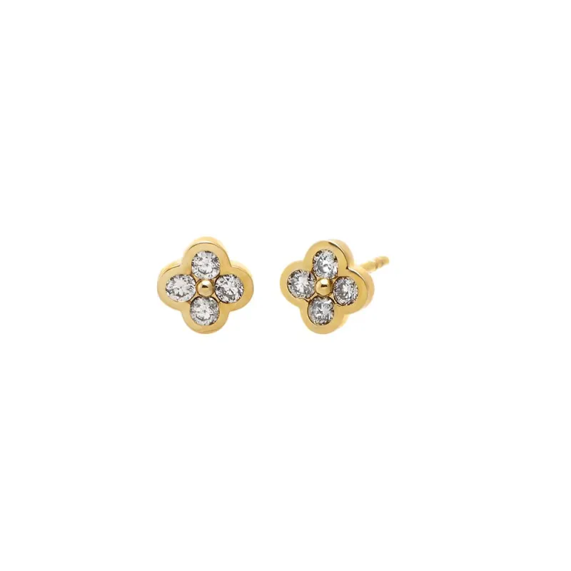 Diamond Flower Bezel Stud Earring 14K sold by Adina Eden's