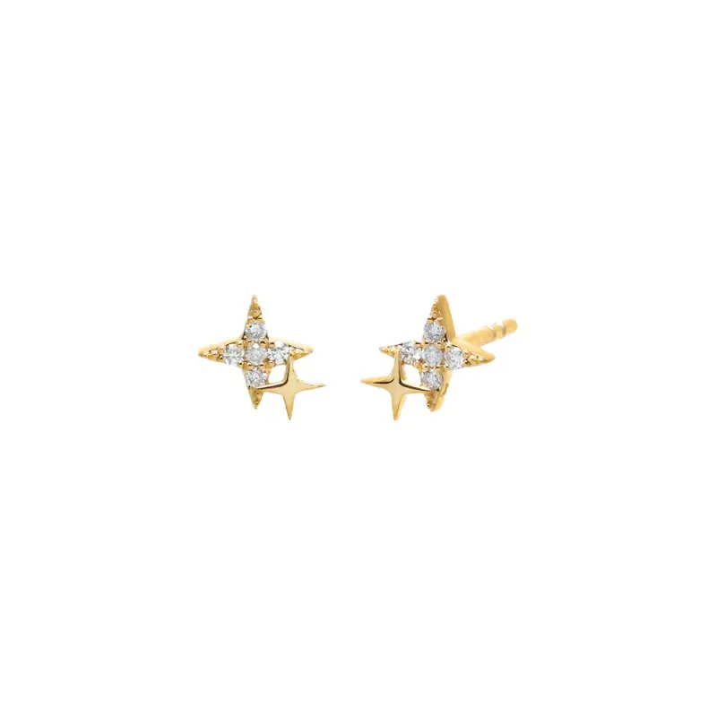 Diamond Set Double Starburst Stud Earring 14K sold by Adina Eden's