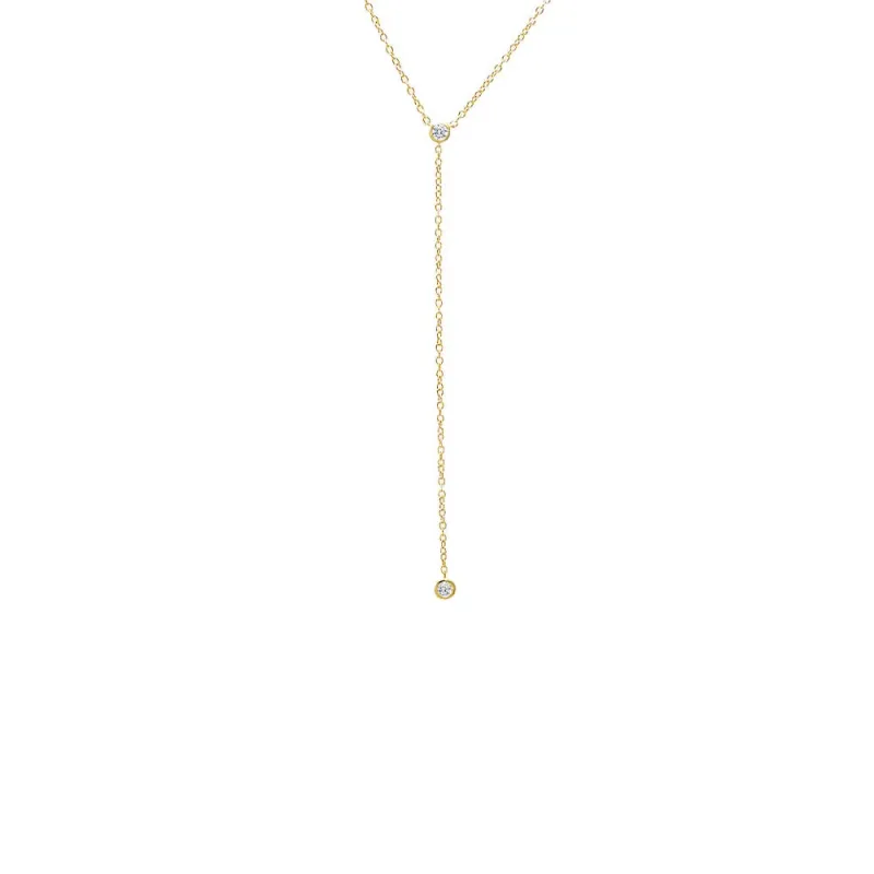 CZ Double Bezel Drop Chain Lariat Necklace sold by Adina Eden's