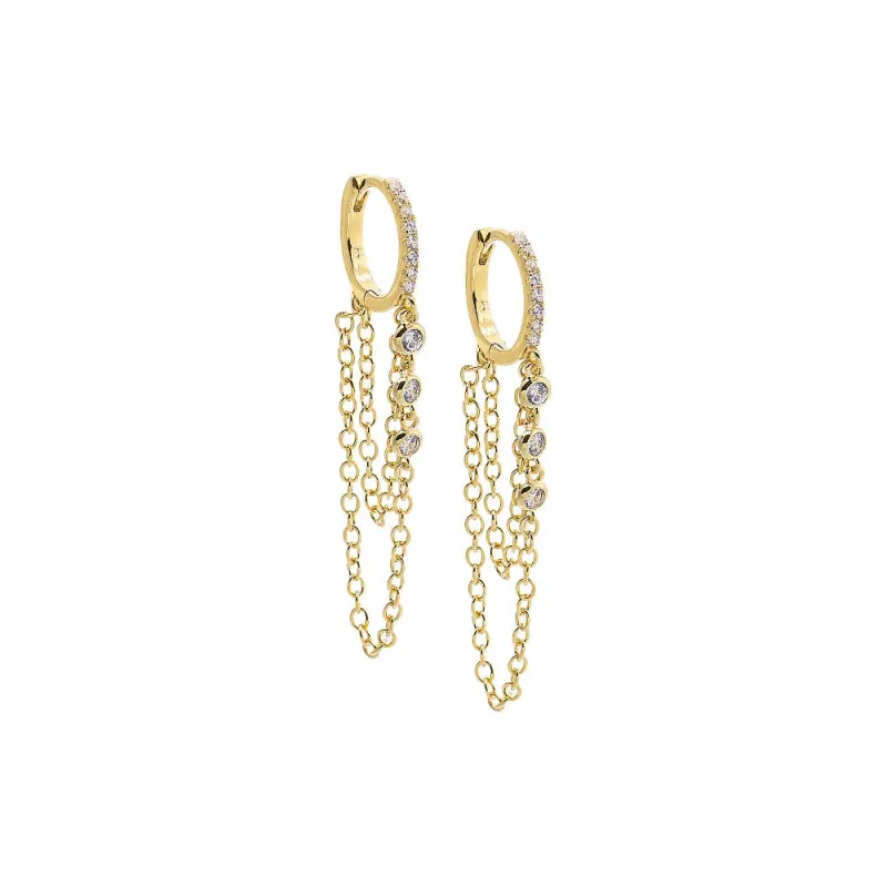 Triple CZ Bezel Chain Drop Huggie Earring sold by Adina Eden's
