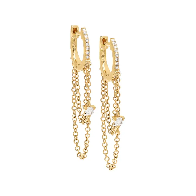 Pave Diamond Double Chain Huggie Earring 14K sold by Adina Eden's