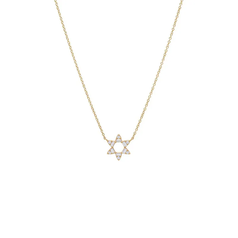 Diamond Round X Baguette Open Star Of David Necklace 14K sold by Adina Eden's