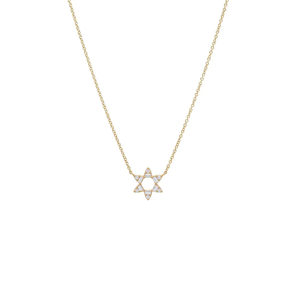 Diamond Round X Baguette Open Star Of David Necklace 14K sold by Adina Eden's