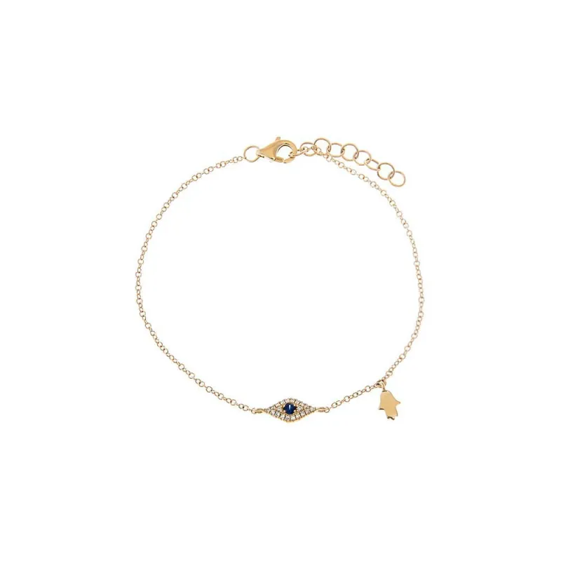 Diamond Pave X Sapphire Blue Evil Eye Charm Bracelet 14K sold by Adina Eden's